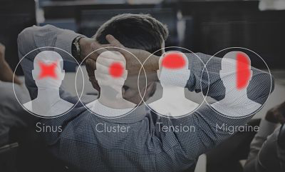 diagram showing sinus, cluster, tension and migraine headache locations