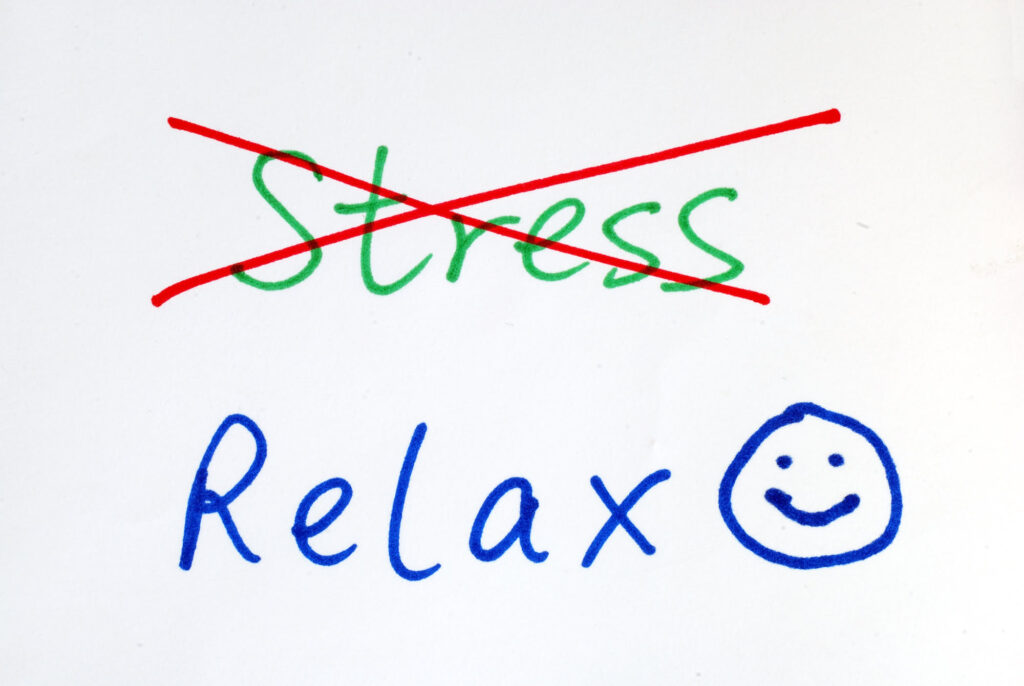 Relax with stress crossed out